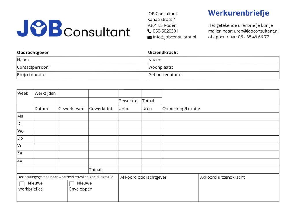 Urenbriefje job consultant